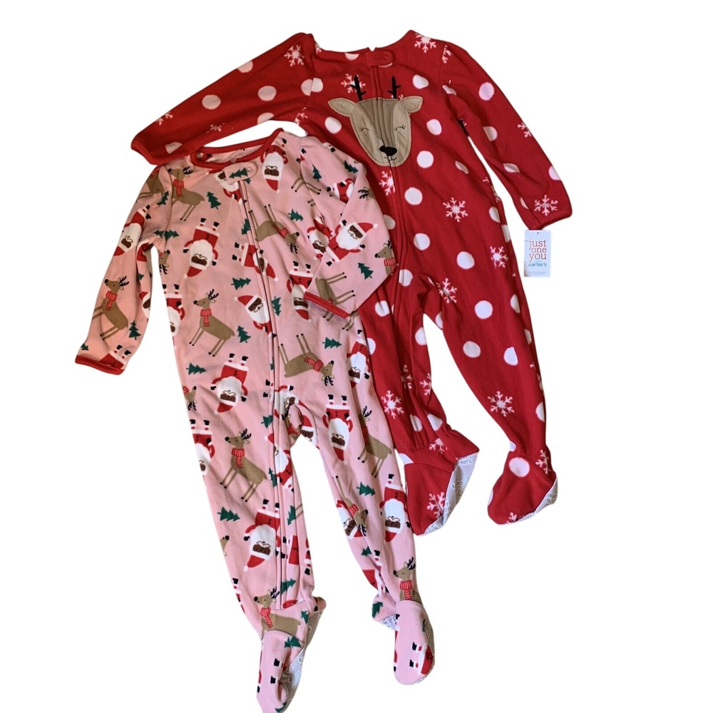 Just One You Carter's Pajamas Toddler 2T Pink Red New Holiday Fleece Sleepers